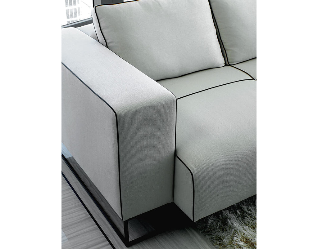 Glasgow Sofa light grey with black piping and black metal frame for modern living spaces
