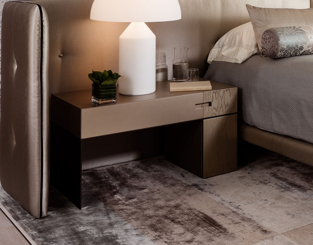 Modern Brussels Nightstand with minimalist design, single drawer, and bottom shelf for storage