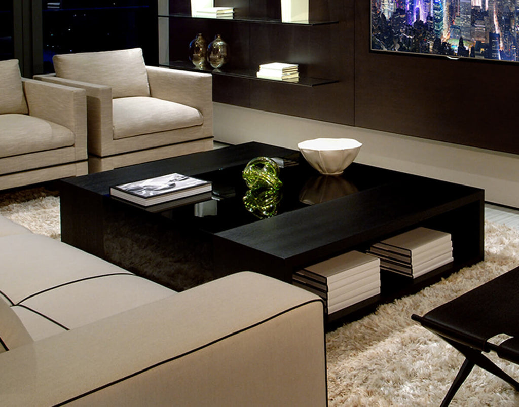 Modern black square Marseille Table with open shelves for stylish living rooms
