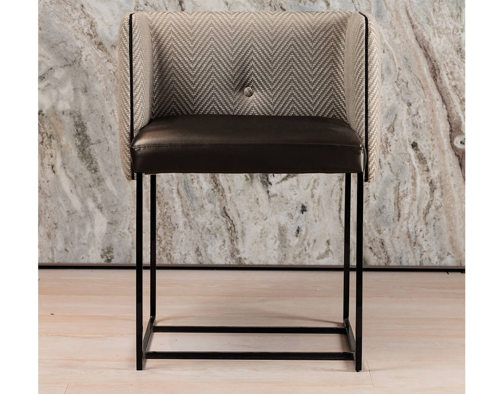 Paris Chair bar stool with chevron fabric back, tufted button, leather-like seat