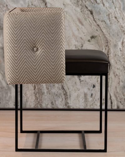 Paris Chair modern barstool with light brown herringbone fabric backrest and dark brown leather seat