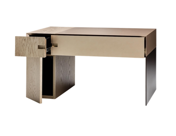 Light brown wooden Brussels Nightstand with open drawer and unique handle