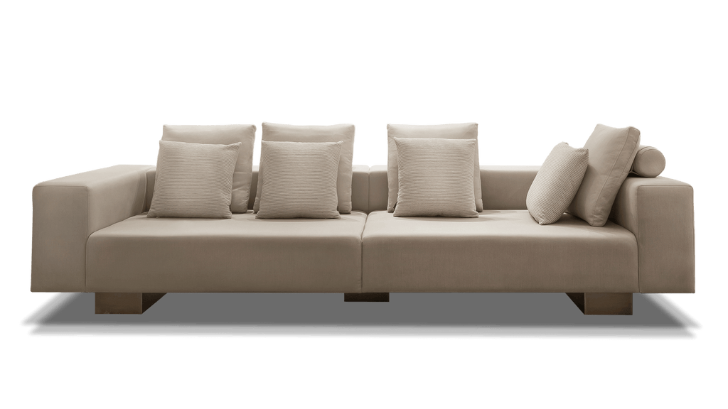 Amsterdam Sofa featuring a long beige modern design with plush cushions for comfort