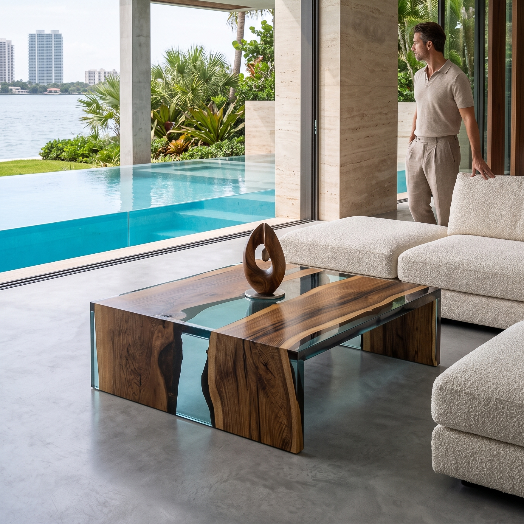 Aquamarine Walnut Wood Waterfall Coffee Table – ARDITI COLLECTION