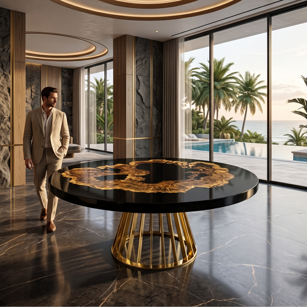 Black Amiata Olive Wood Round Dining Table