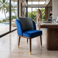Blue Ariane Walnut Wood Dining Chair