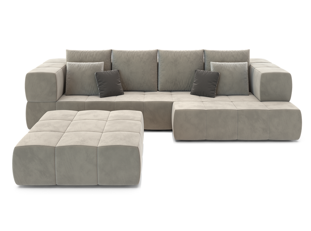 Modern light gray modular Thalion Sofa with ottoman showcasing premium upholstery material