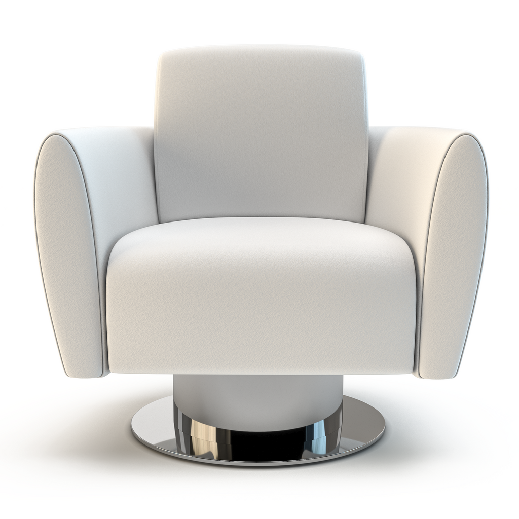 White Romos Chair modern white armchair with circular chrome base for stylish seating