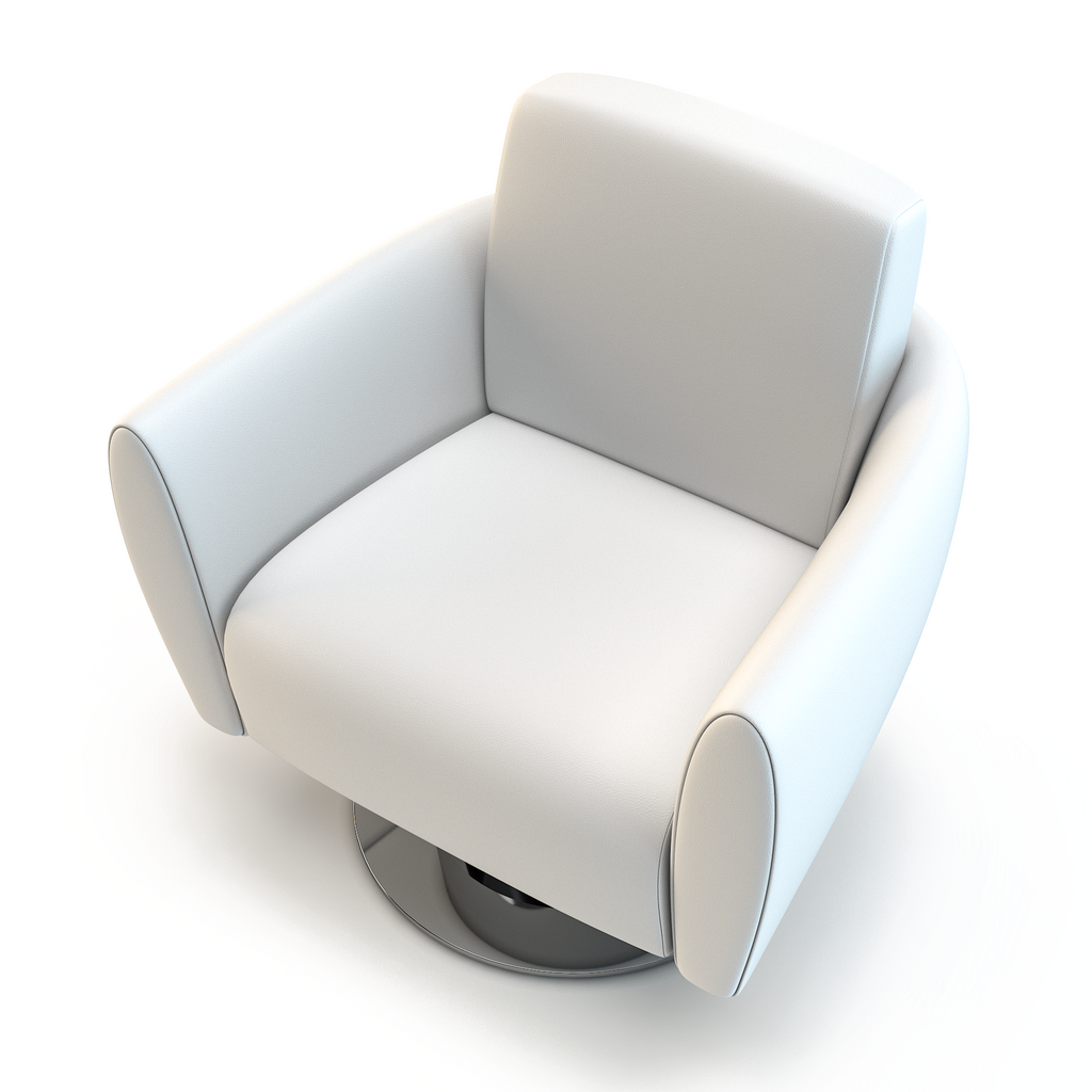 White Romos Chair white upholstered swivel armchair with circular metal base