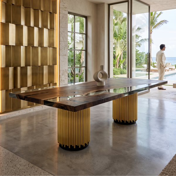 Evohe Walnut Wood Rectangular Dining Table
