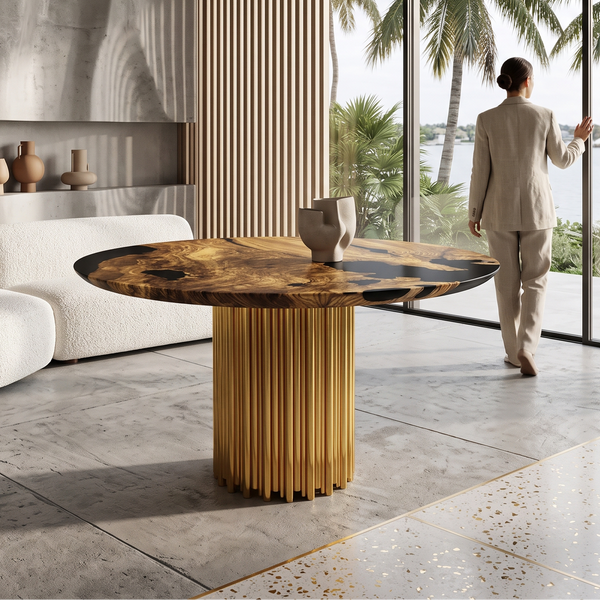 Evohe Olive Wood Round Dining Table