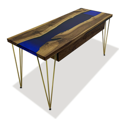 Navy Blue Brontes Walnut Wood River Desk
