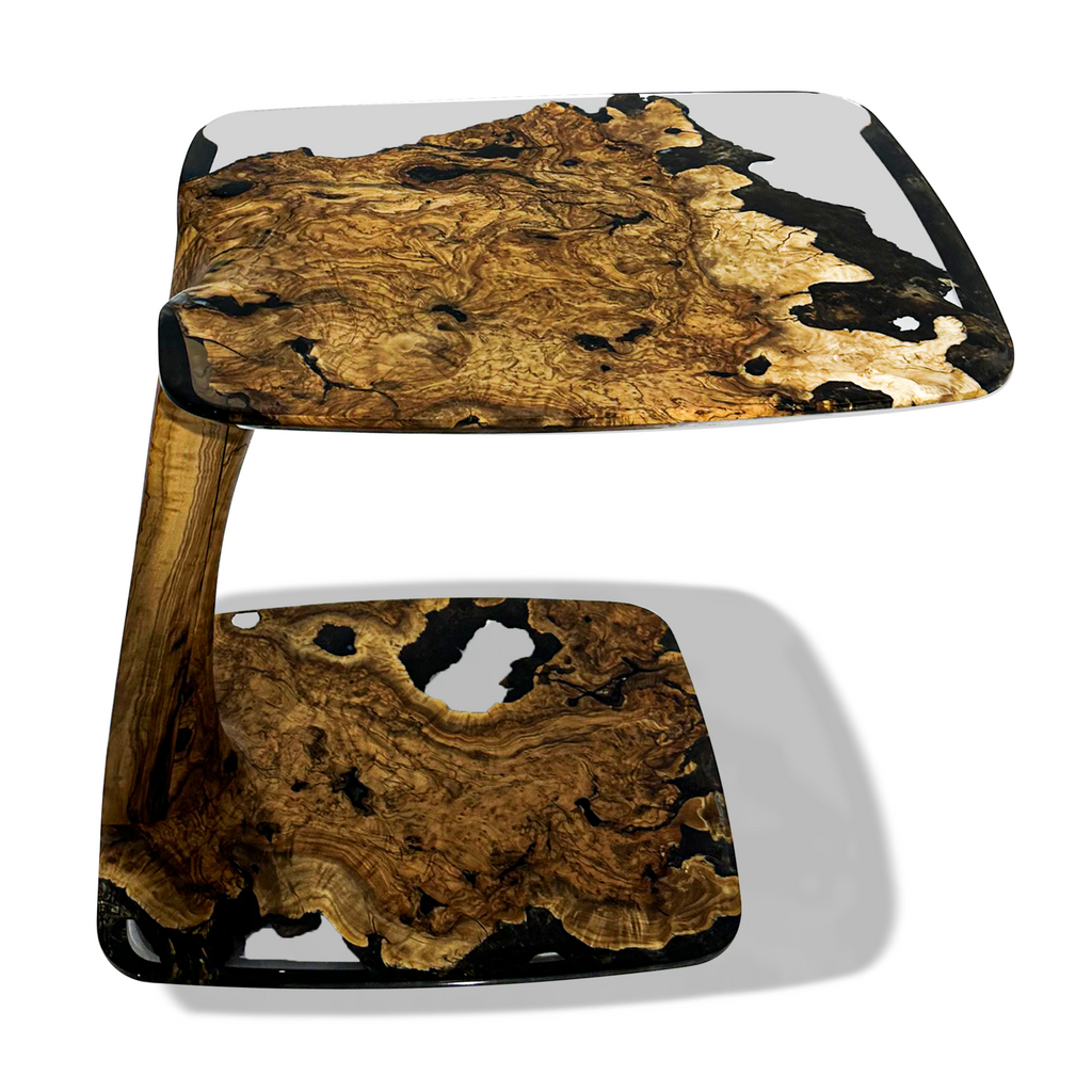 Serrate Side Table with wooden and resin organic-shaped design