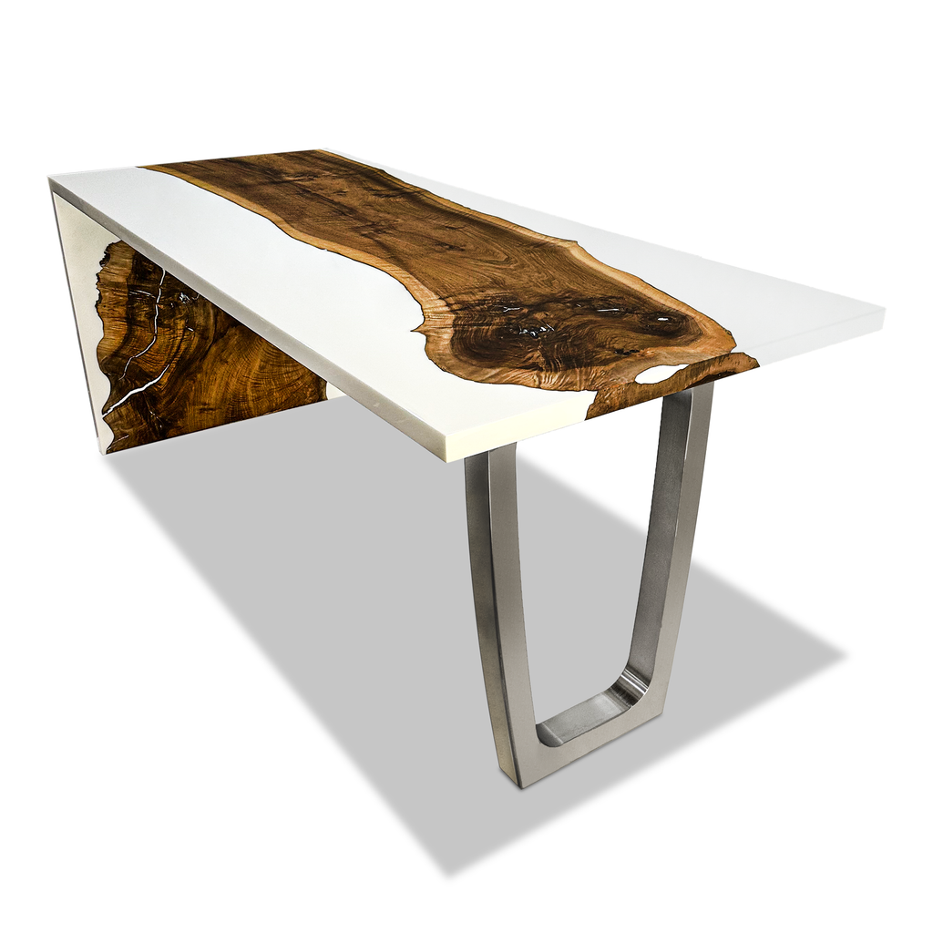 White Feronia Semi-Waterfall Walnut Wood Dining Table - ARDITI