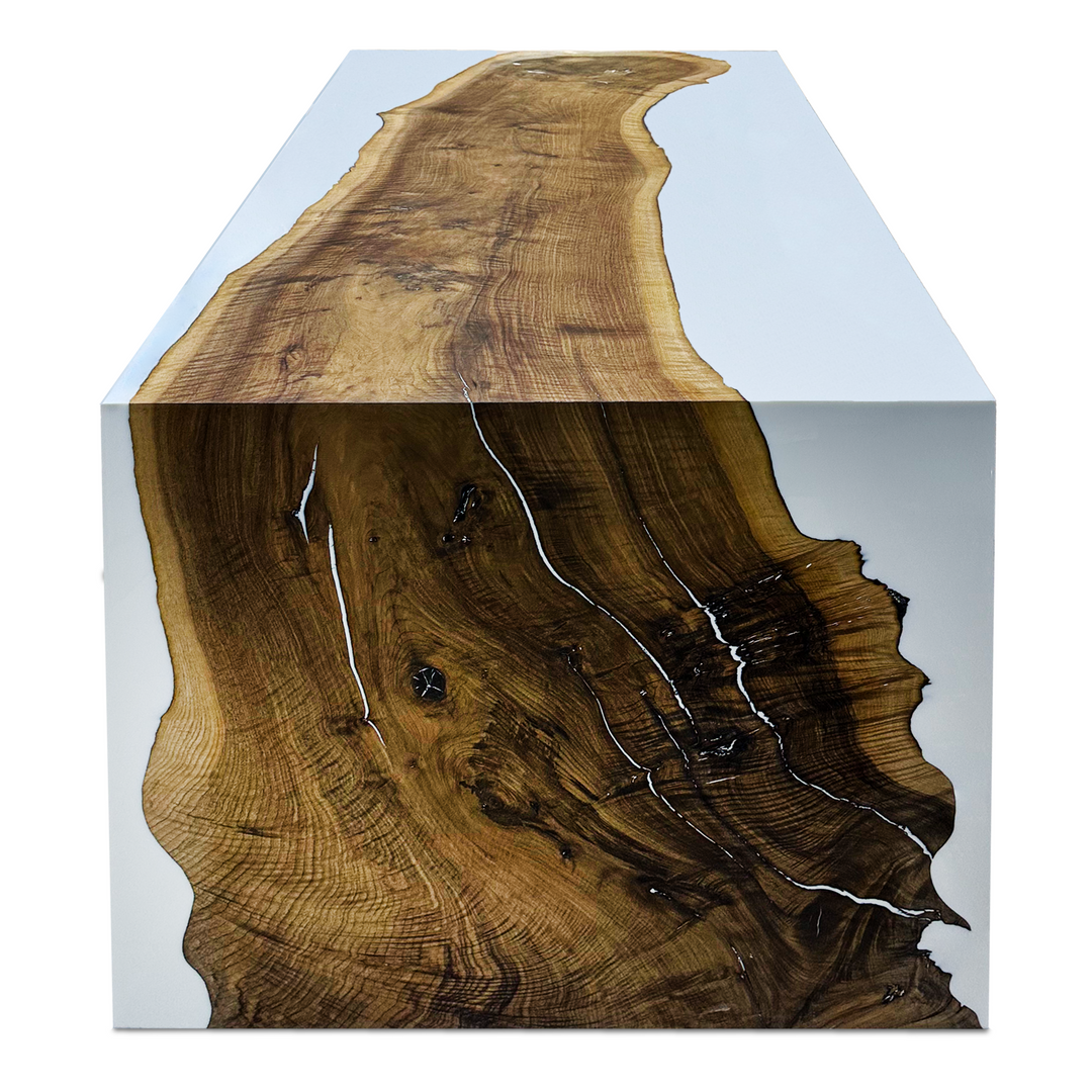 White Feronia Semi-Waterfall Walnut Wood Dining Table - ARDITI