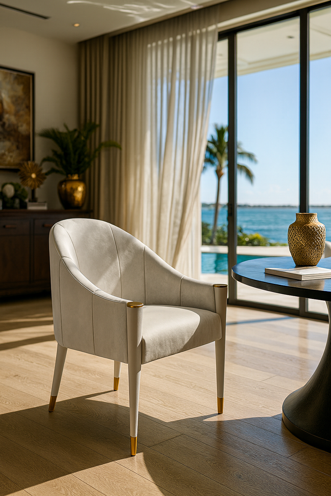 Theia Dining Chair with elegant cream upholstery and gold accents for stylish dining rooms