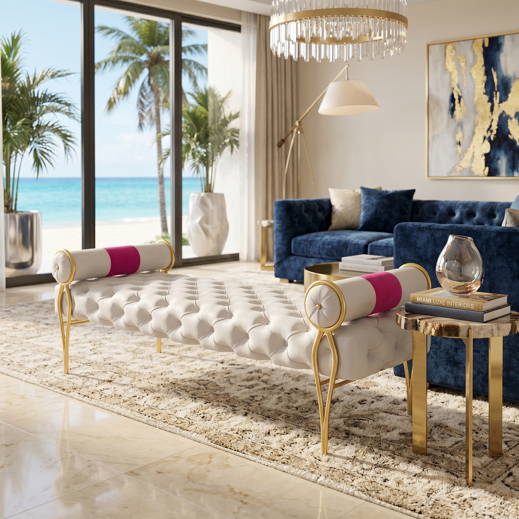 Merced Bench White Velvet Tufted with Gold Legs – ARDITI COLLECTION