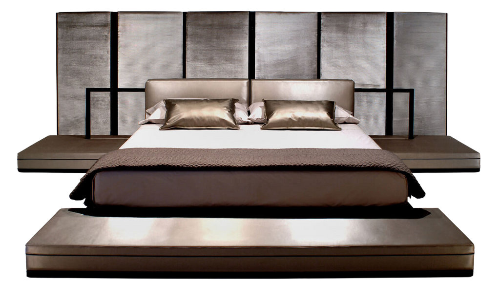 Modern Milan Bed with padded headboard and integrated side tables for stylish bedroom decor