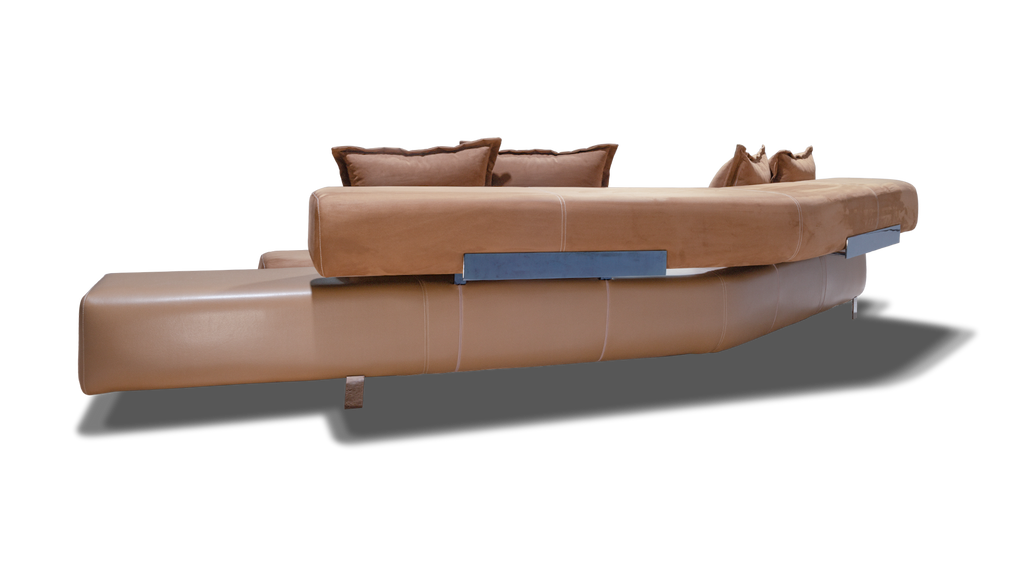 Nice angled sofa with curved end and colorful throw pillows for stylish living rooms