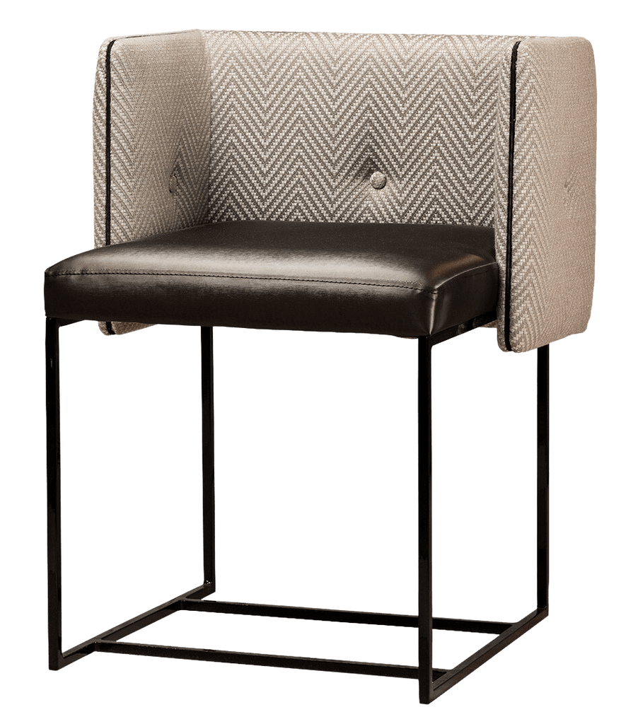 Paris Chair modern counter stool with black leatherette seat beige herringbone fabric backrest