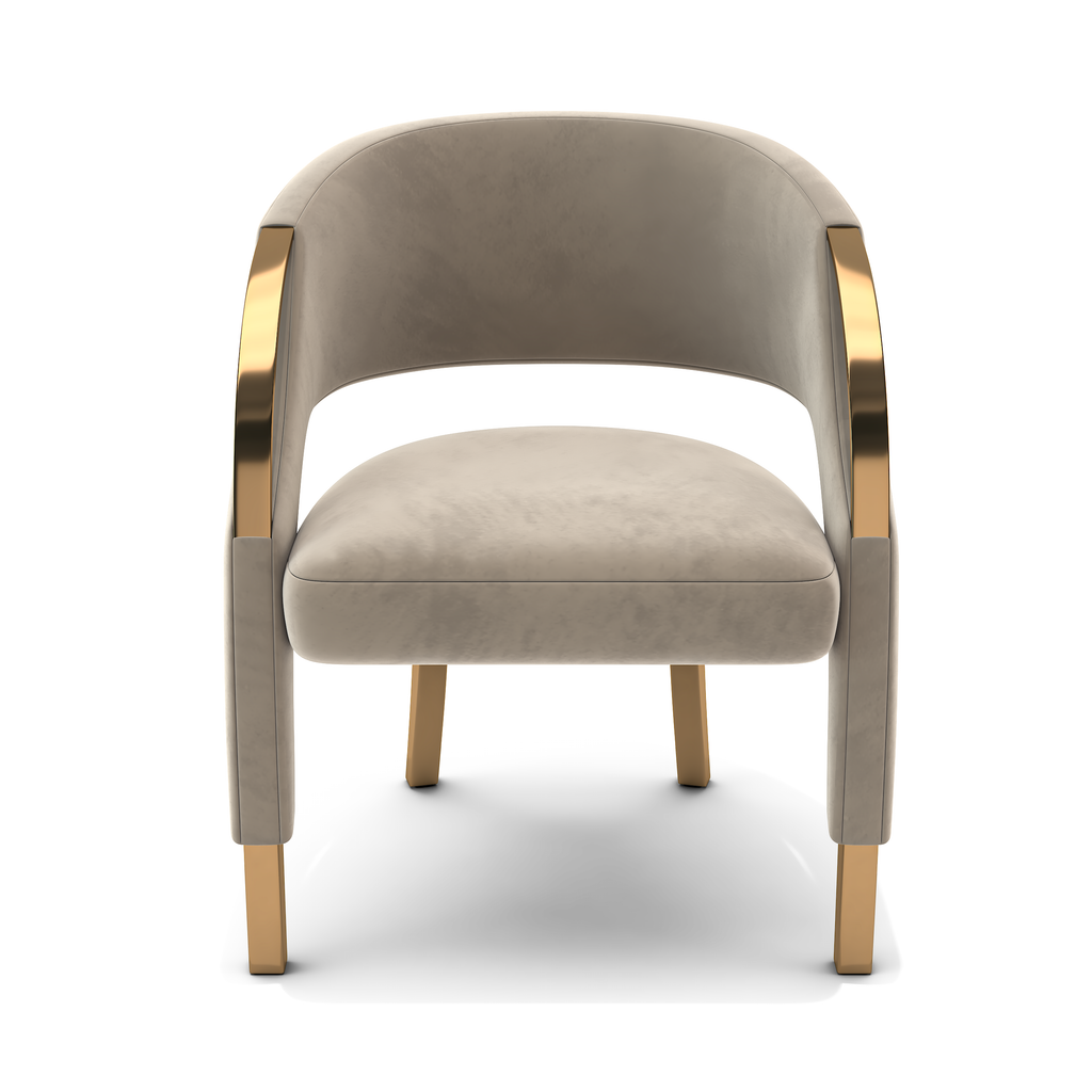 Beige Metis Dining Chair with cream upholstery and gold metal accents