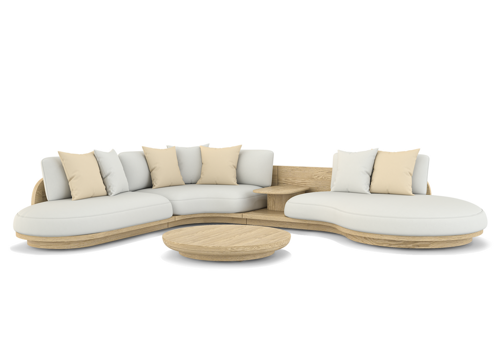 Alkandros Sectional Outdoor Set from Arditi Collection® with light cushions and round coffee table