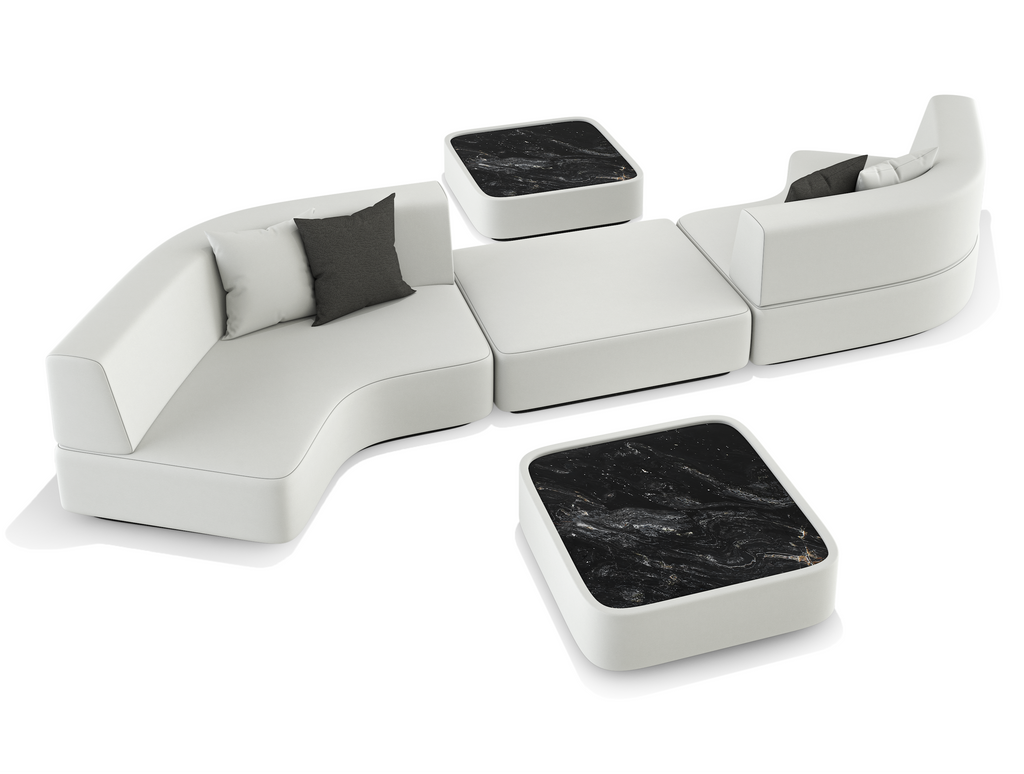 Orpheus Sectional Outdoor Set from Arditi Collection® with white modular sofa and black marble tables