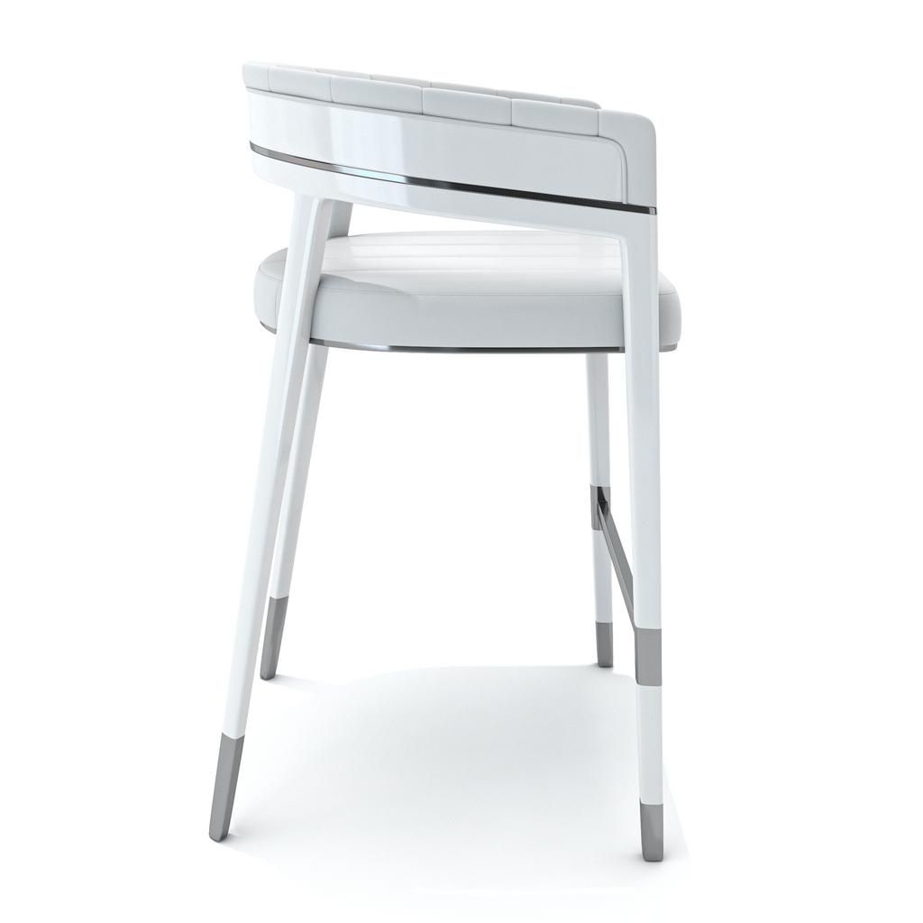 White Callista Counter Bar Chair with modern white design and silver accents