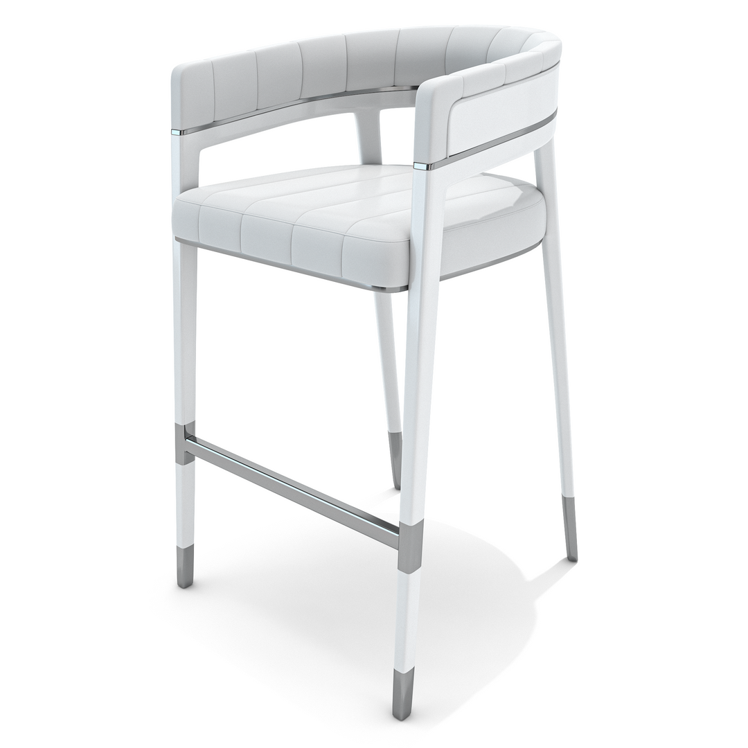 White Callista Counter Bar Chair with leather seat and silver frame for stylish seating