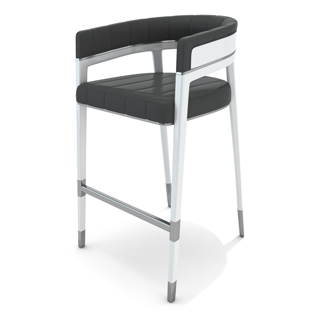 Black Callista Counter Bar Chair with dark gray upholstery and silver accents