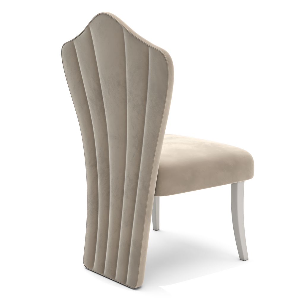 Themis Armless Dining Chair with beige velvet upholstery and light wood legs