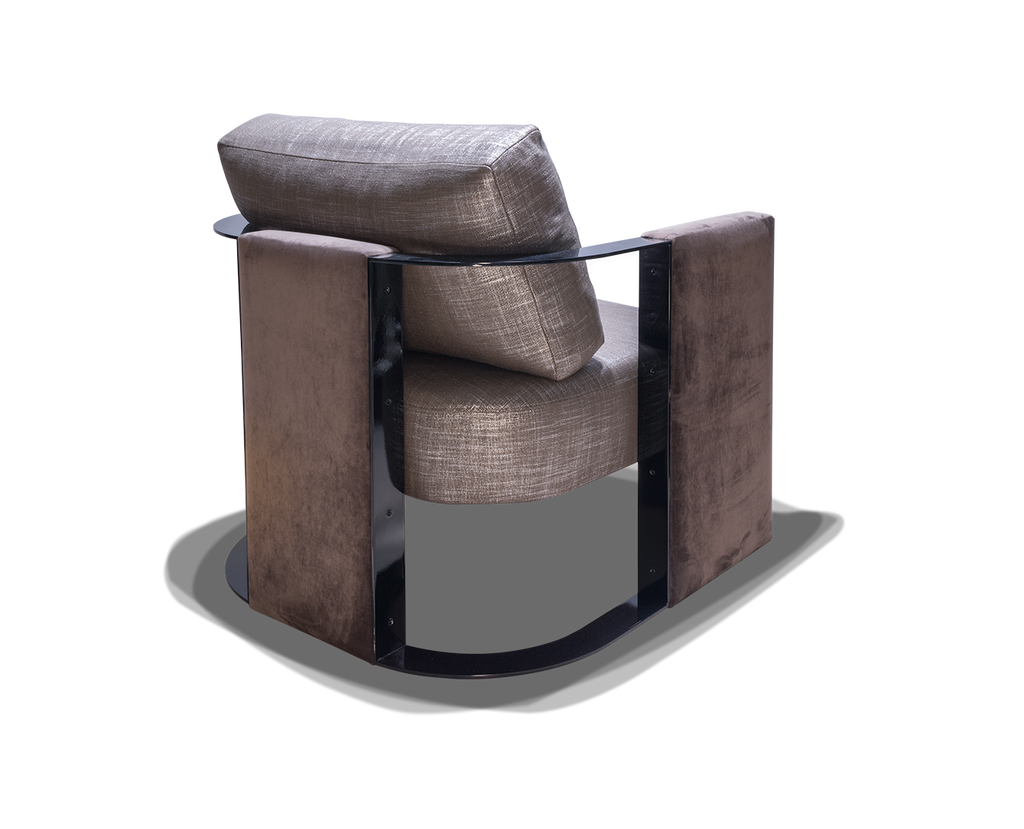 Venice Chair modern dark gray armchair with curved base and two cushions