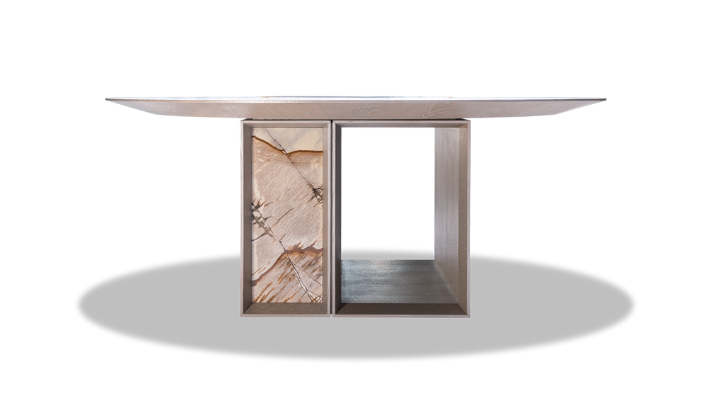 Modern Vienna Round Table with rectangular top and open compartments for stylish storage