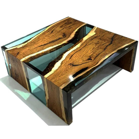 Aquamarine Walnut Wood Waterfall Coffee Table