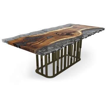 arion walnut wavy dining table, walnut dining table, resin dining table, wavy dining table, walnut wood dining table, ghost white dining table, bronze dining table, modern dining table