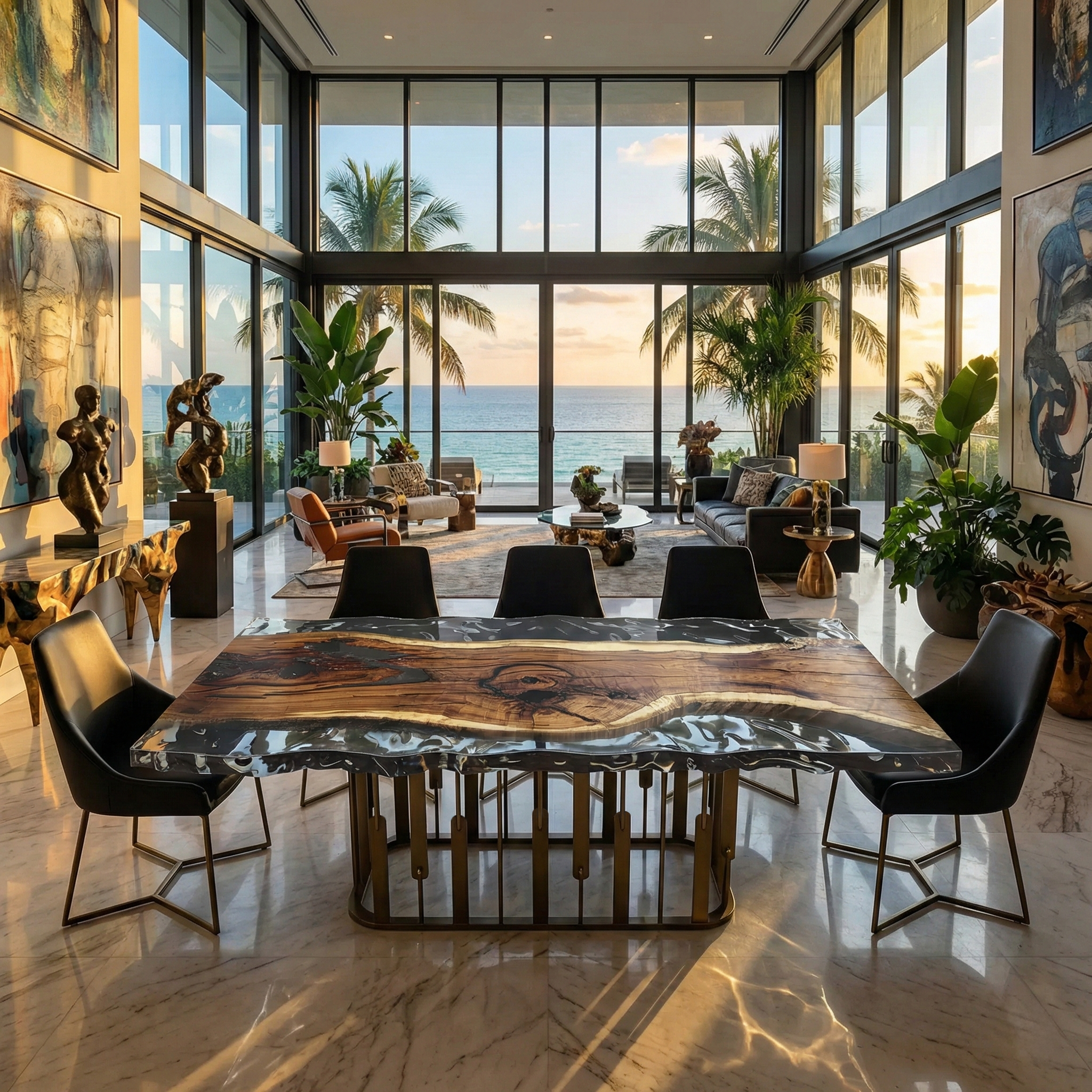 Arion Walnut Wavy Dining Table Live Edge Resin – ARDITI COLLECTION