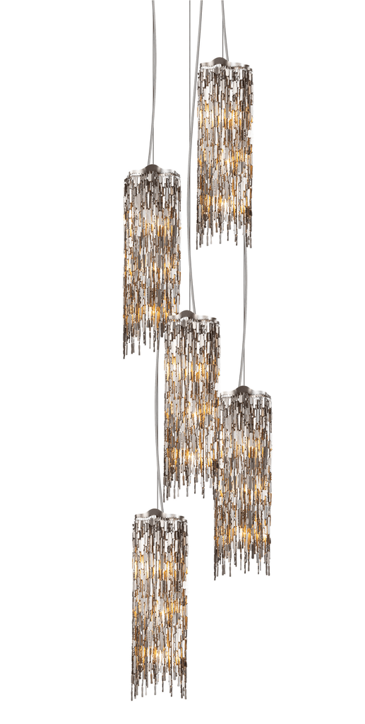 Arthur Hanging Lamp featuring a multi-light pendant chandelier with cylindrical metallic shades