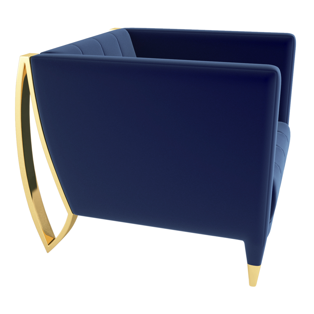 Ascot Chair navy blue velvet armchair with leg steel frame and tapered legs