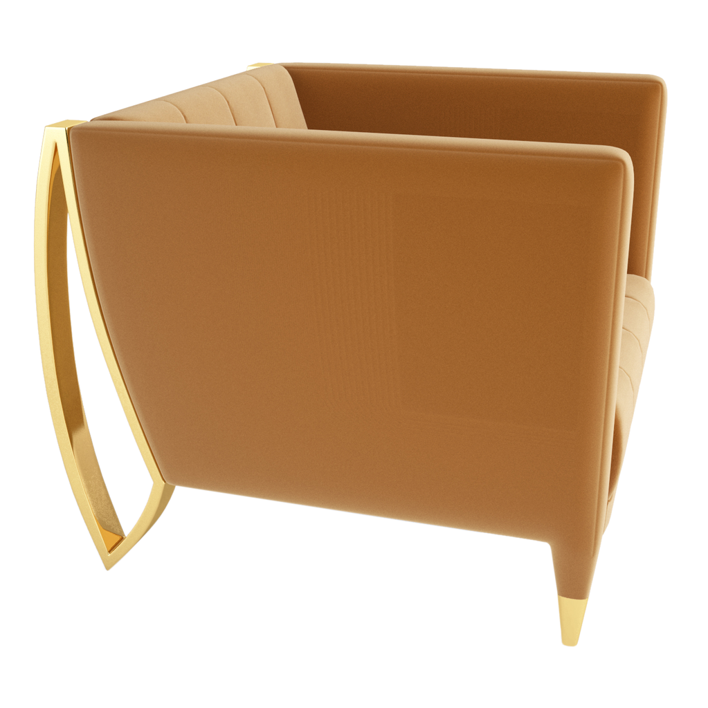 Brown leather Ascot Chair with leg steel frame and gold-finished metal legs