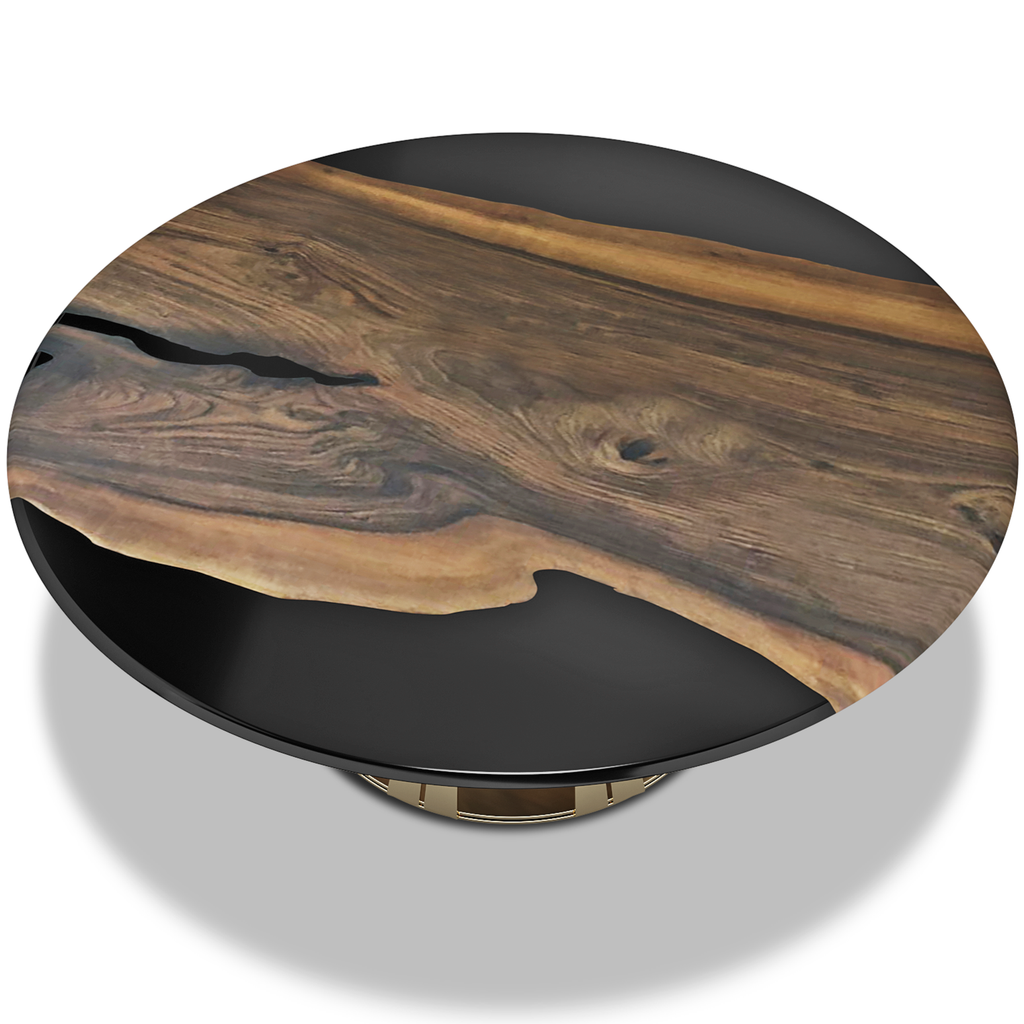 Atalante Walnut Wood Coffee Table with live-edge walnut wood slab and black resin top