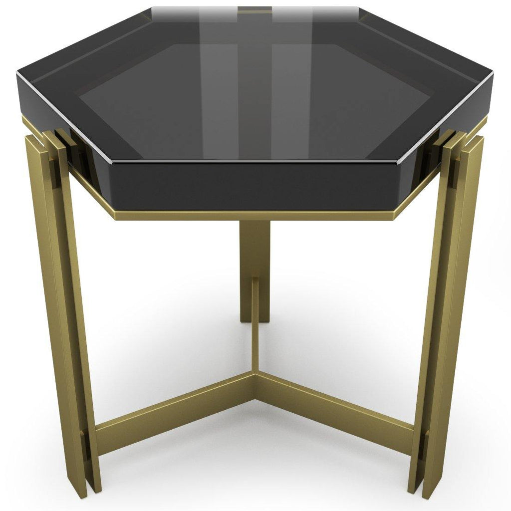 black candy hexagonal coffee table, modern coffee table, resin coffee table, gun metal resin coffee table, brushed stainless steel coffee table, hexagonal coffee table, coffee table for living room, sleek coffee table, sophisticated coffee table, industrial coffee table