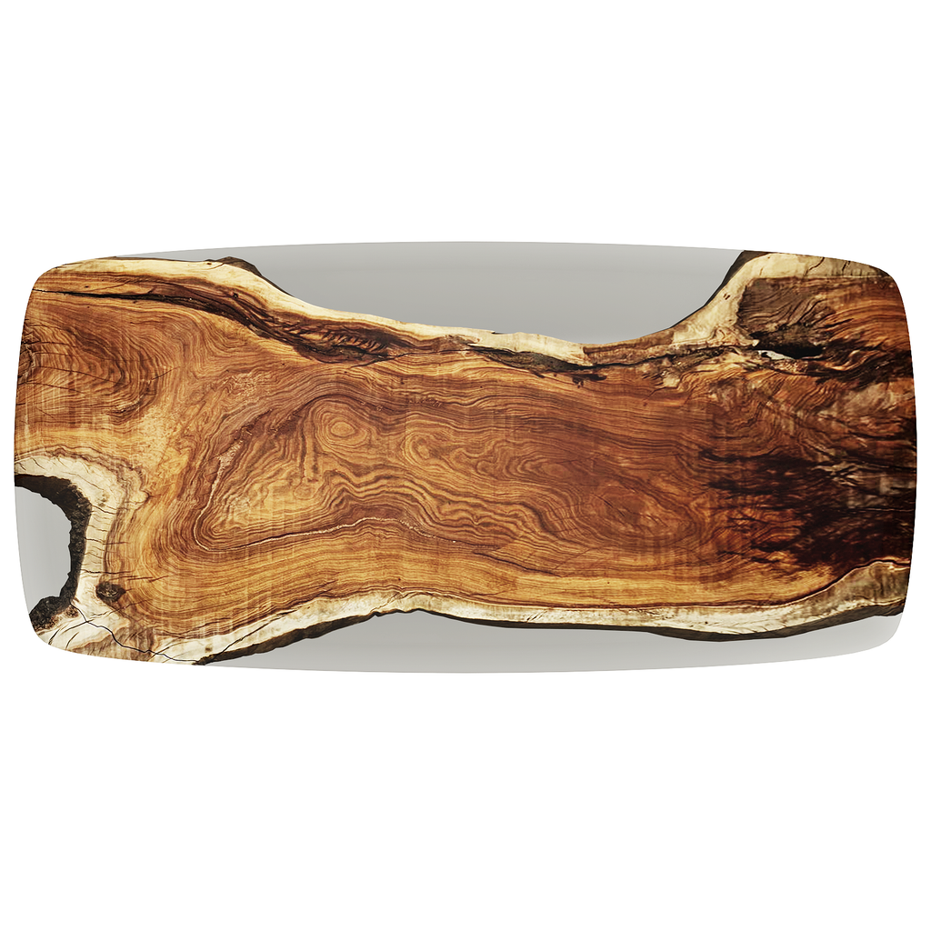 Battleship Gray Carna Walnut Dining Table with live edge wood slab and resin fill