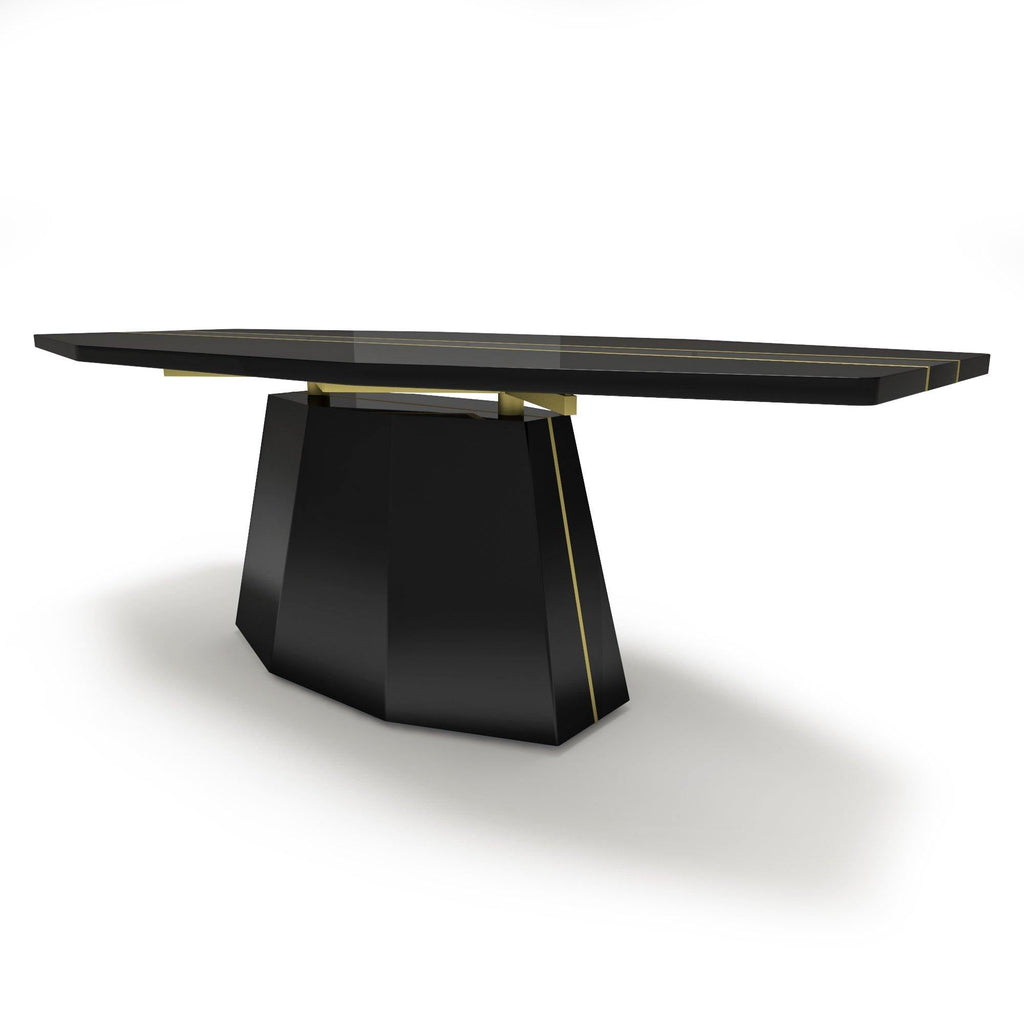 Black Line River Dining Table with sleek black rectangular top and gold accents