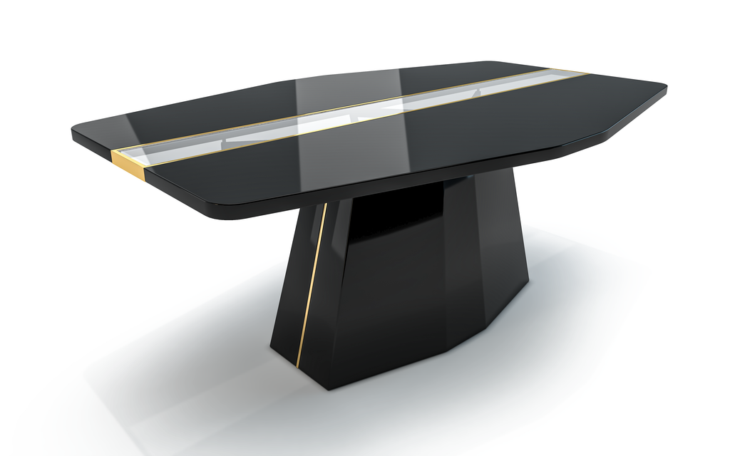Black Line River Dining Table with sleek black top and sculptural base