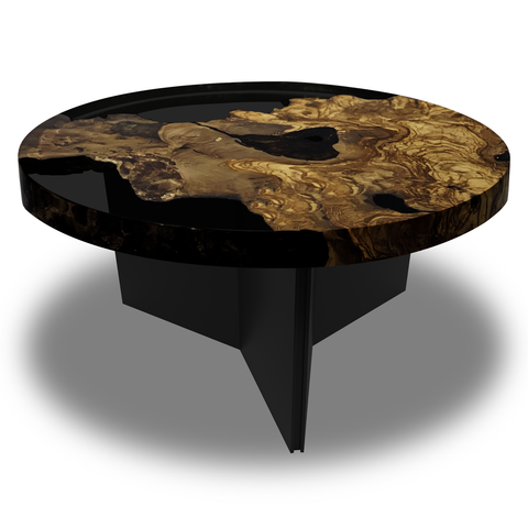 Black Medea Olive Wood Round Coffee Table