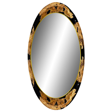 black megera olive wood wall mirror, modern wall mirror, wall mirror with resin frame, olive wood wall mirror, jet black resin wall mirror, olive wood mirror, wall mirror for living room, modern wall mirror for sale, wall mirror with natural wood