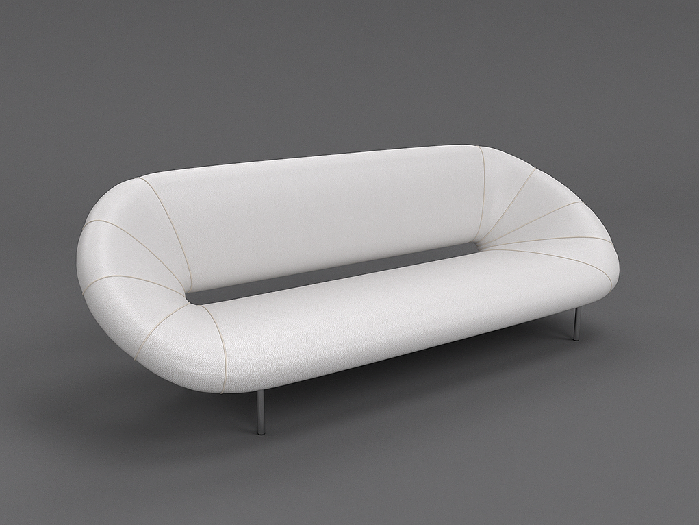 Bloom Modern Sofa featuring a sleek white modern sofa with open-center design and metal legs