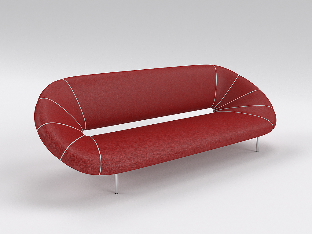 Bloom Modern Sofa featuring a red color, white stripe, and visible stitching on curved ends