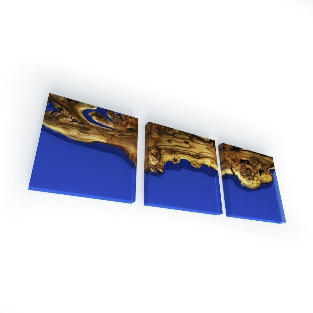 Blue Phaetusa Silverberry Wood Wall Art with resin and natural wood panels