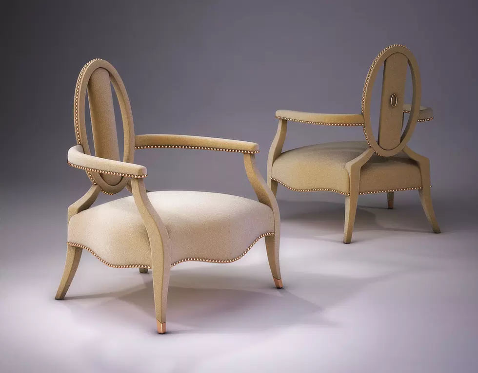 Antique-style upholstered Braxton Chair with oval back and nailhead trim